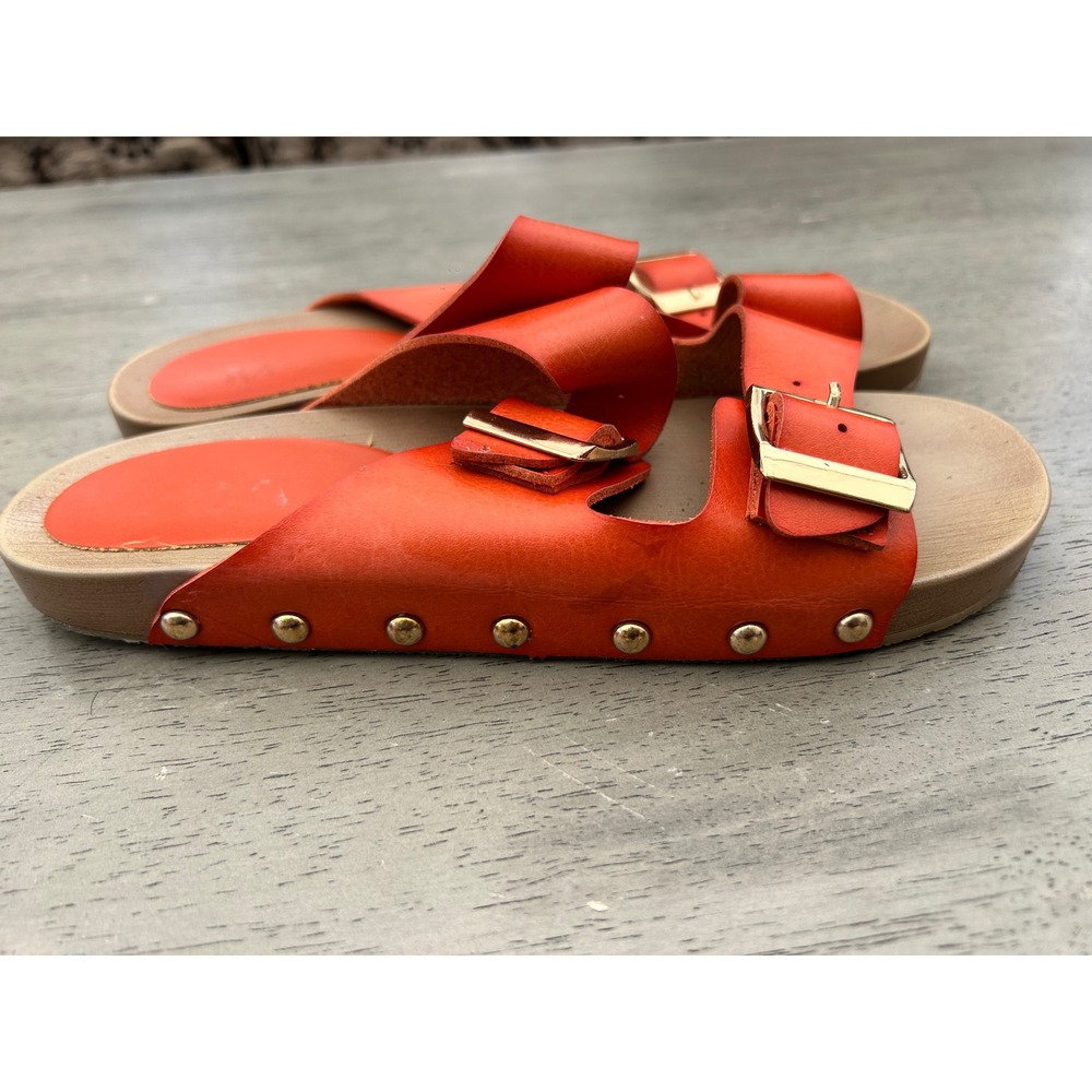 Marca Mia Orange Slide Sandals Y2K 70s Boho Revival Studded Buckle ACA5032SP 7M - Picture 1 of 5
